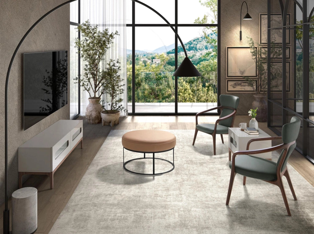 Porta TV in legno grigio e noce con illuminazione interna