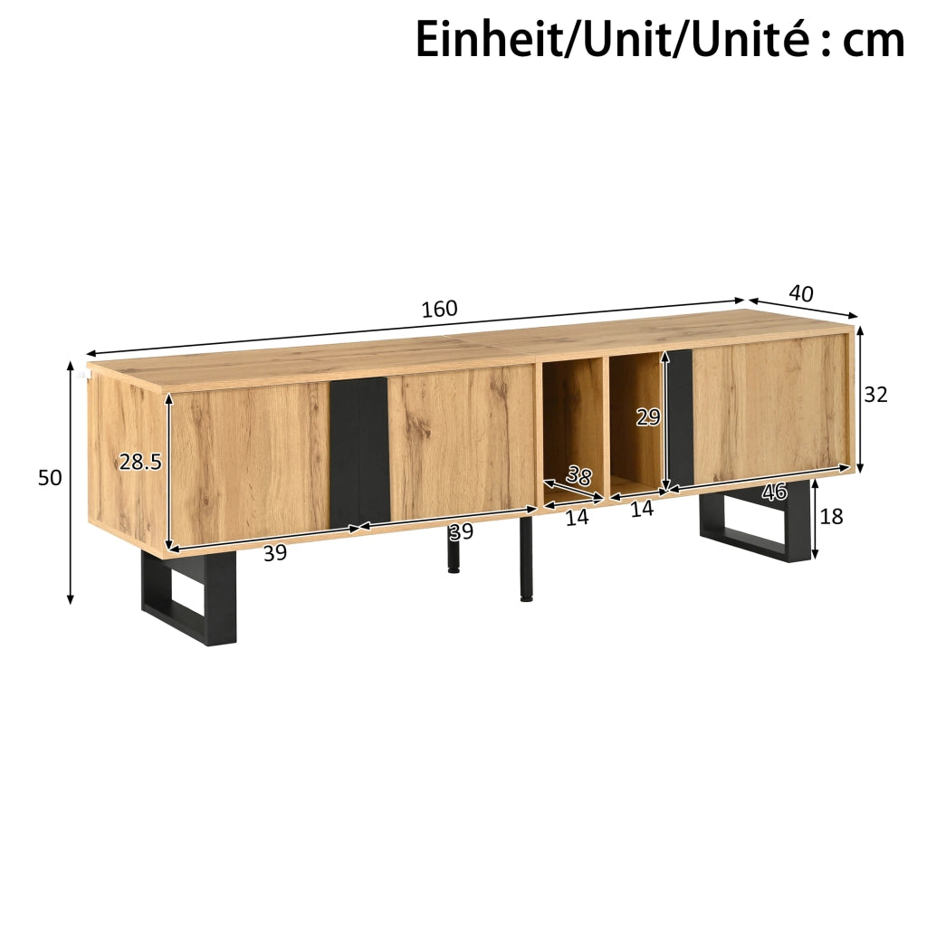 Mobile TV con 3 ante; 2 vani aperti e passacavi; per soggiorno; in legno naturale; 160 × 40 × 50 cm
