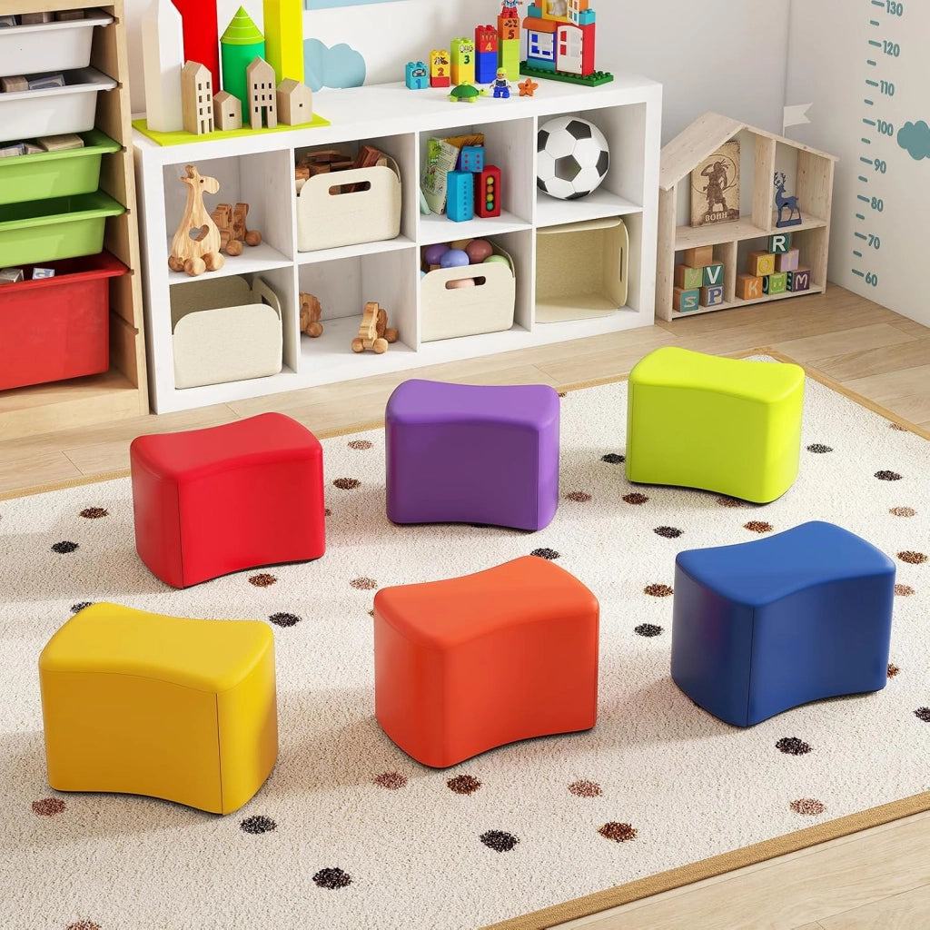 Set di Sgabelli Modulari per Bambini, 6 Sgabelli a Forma di Farfalla con Copertura in Finta Pelle Staccabile e Spugna ad Alta Elasticità, Fondo Antiscivolo, per Camere dei Bambini e Asili