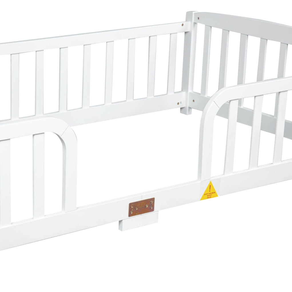 Letto a pavimento per bambini 90x200 cm con sponde di sicurezza bianco