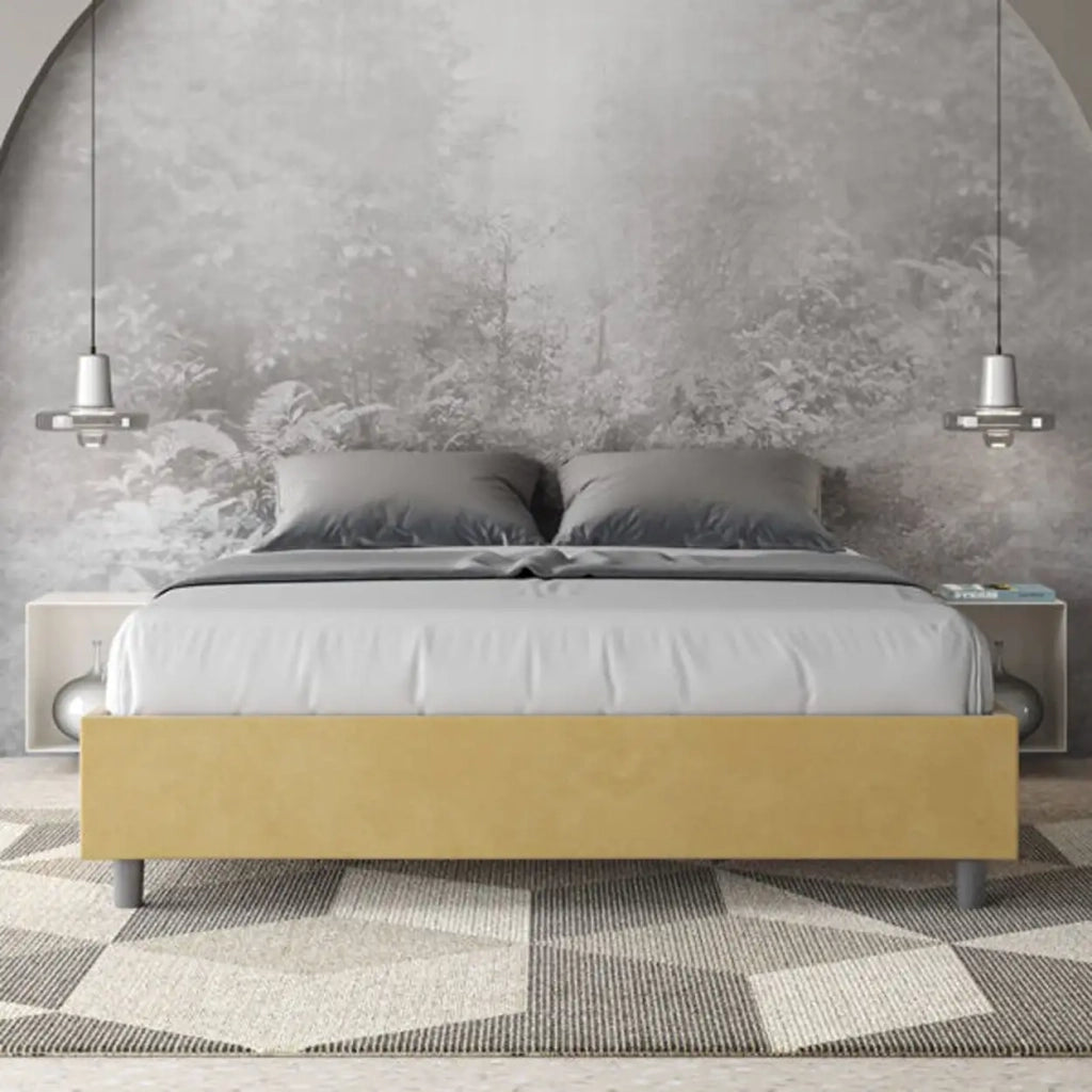 Letto matrimoniale contenitore imbottito 160x210 microfibra ocra Azelia