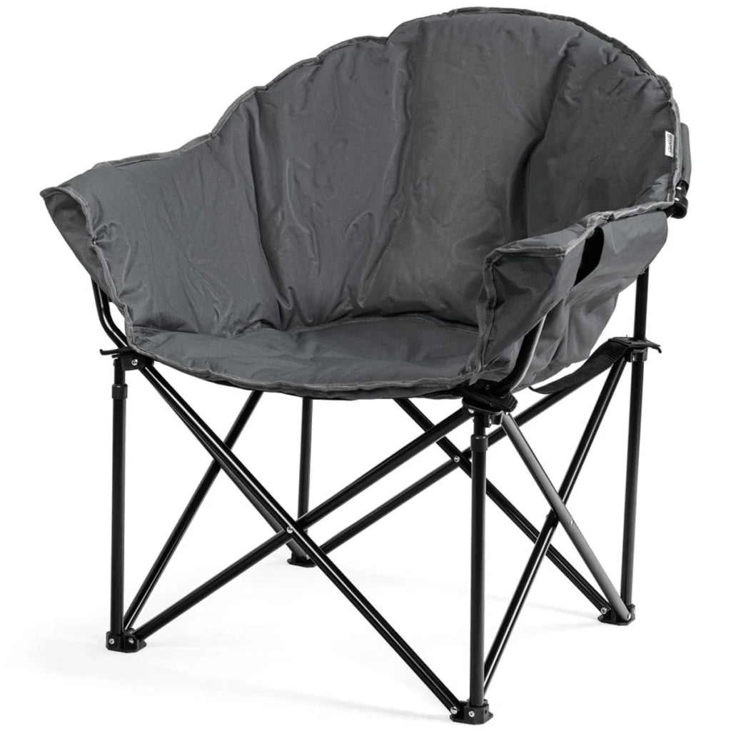 Sedia pieghevole grande 62 x 62 x 90 cm con seduta ergonomica e portabicchieri da campeggio in tessuto oxford grigio 20_0011143