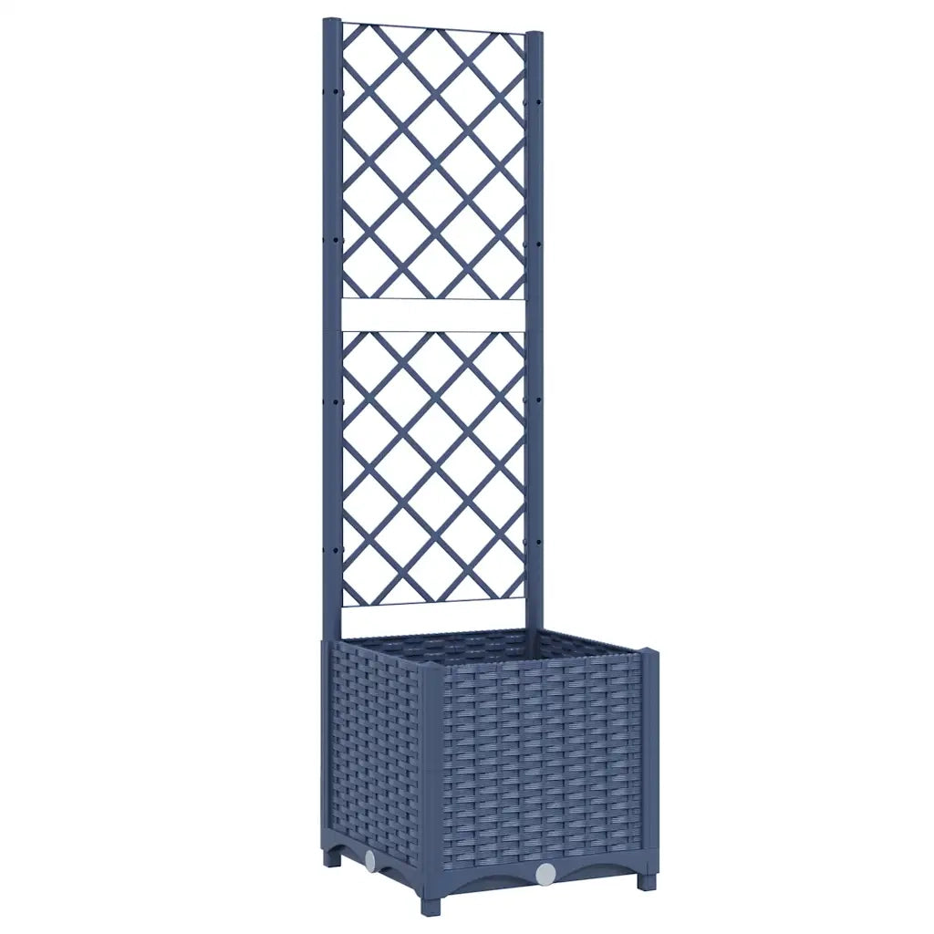 Fioriera | Cassetta per fiori | Vaso da giardino con traliccio blu grigio 40x40x136 cm PP