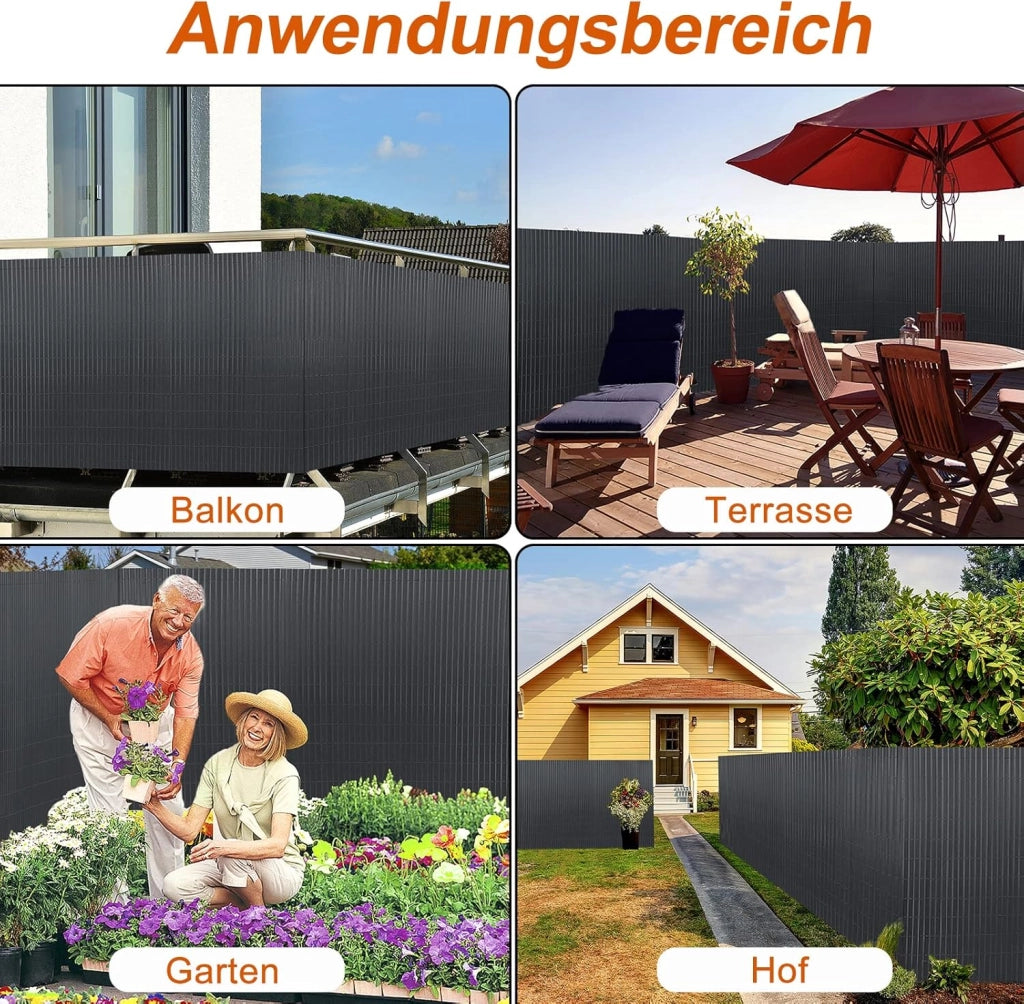 Recinzione frangivista in PVC per la privacy del balcone, con fascette, protegge da sguardi indiscreti e dal vento, impermeabile, senza fori, per giardino e terrazza, 200 x 500 cm, antracite