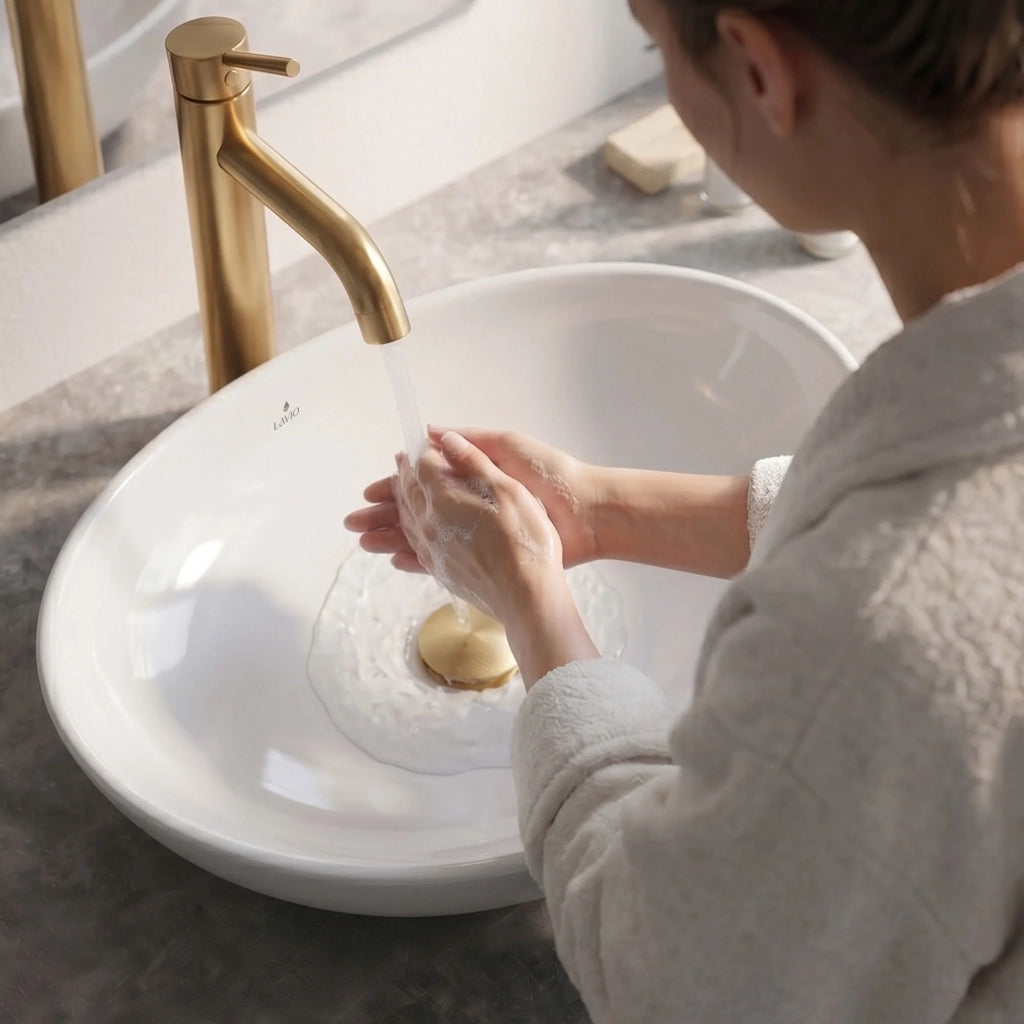 Piletta Click Clack lavabo senza troppo pieno acciaio inossidabile Oro
