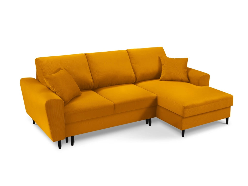 Cosmopolitan Design - Divano convertibile angolare destro con contenitore "Kyoto" 4 posti in velluto a coste giallo 