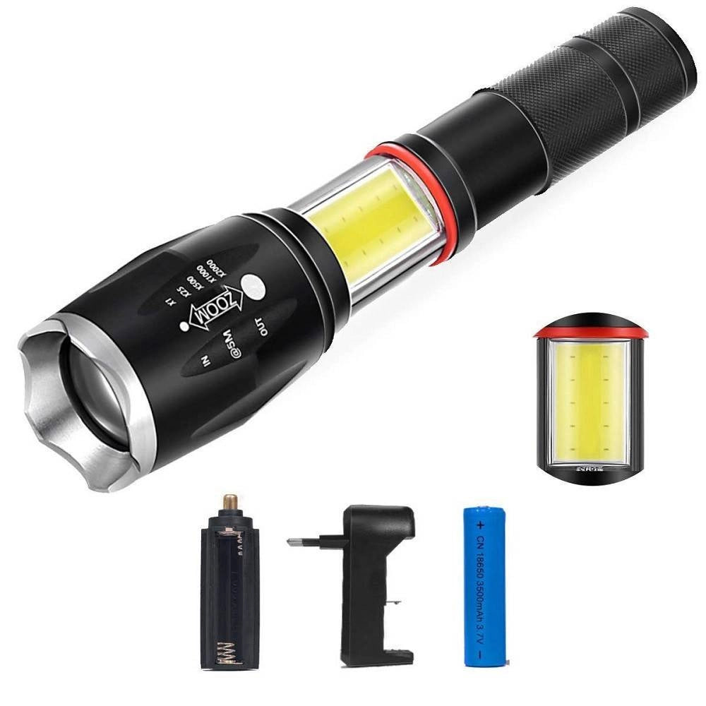 Trade Shop - Torcia Tattica Militare Zoom Cob Ricaricabile Alta Luminosita' T6 Led Te-b0044 -