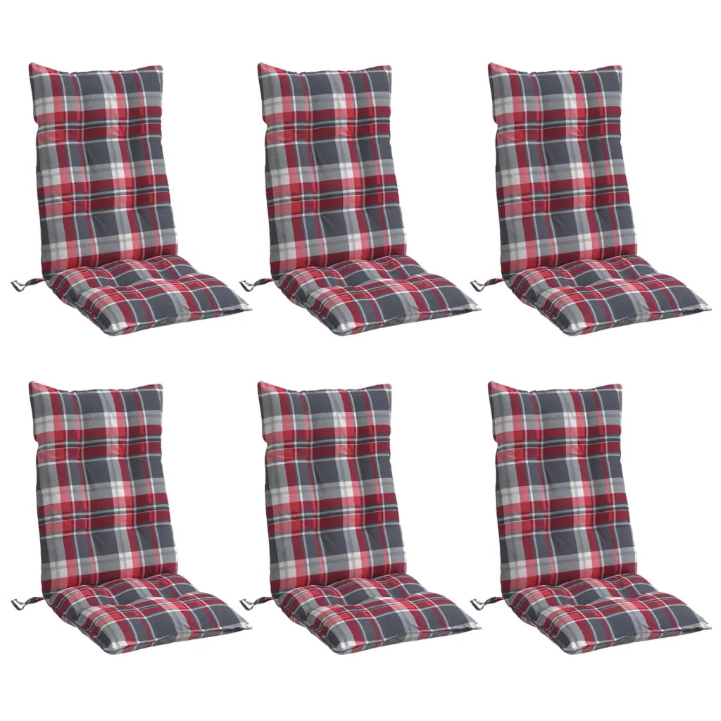 Cuscini Sedia Schienale Alto 6 pz Quadri Rosso Tessuto Oxford 377643