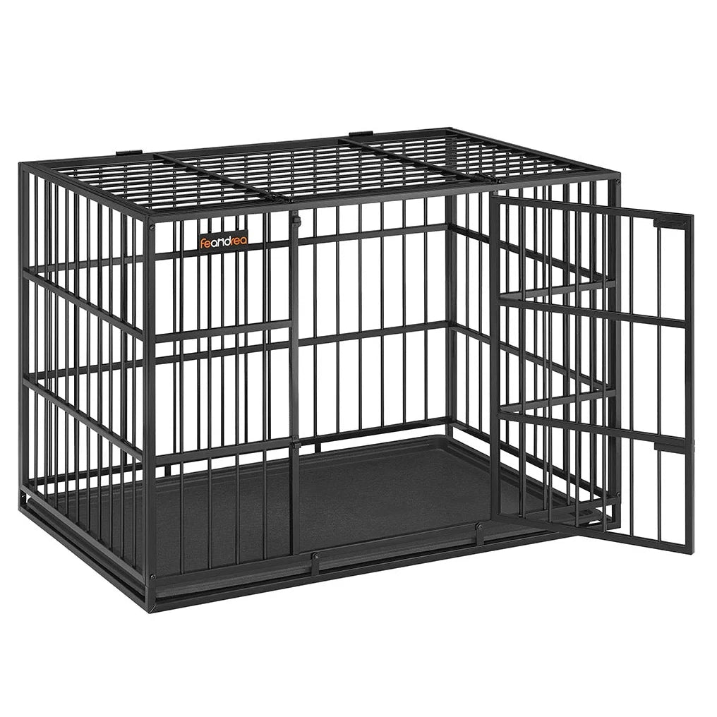 Trasportino per cani resistente box per animali domestici 107 x 70 x 75 cm per cani di taglia media e grande cuccia con tetto e vassoio rimovibili doppia porta nero 12_0004777
