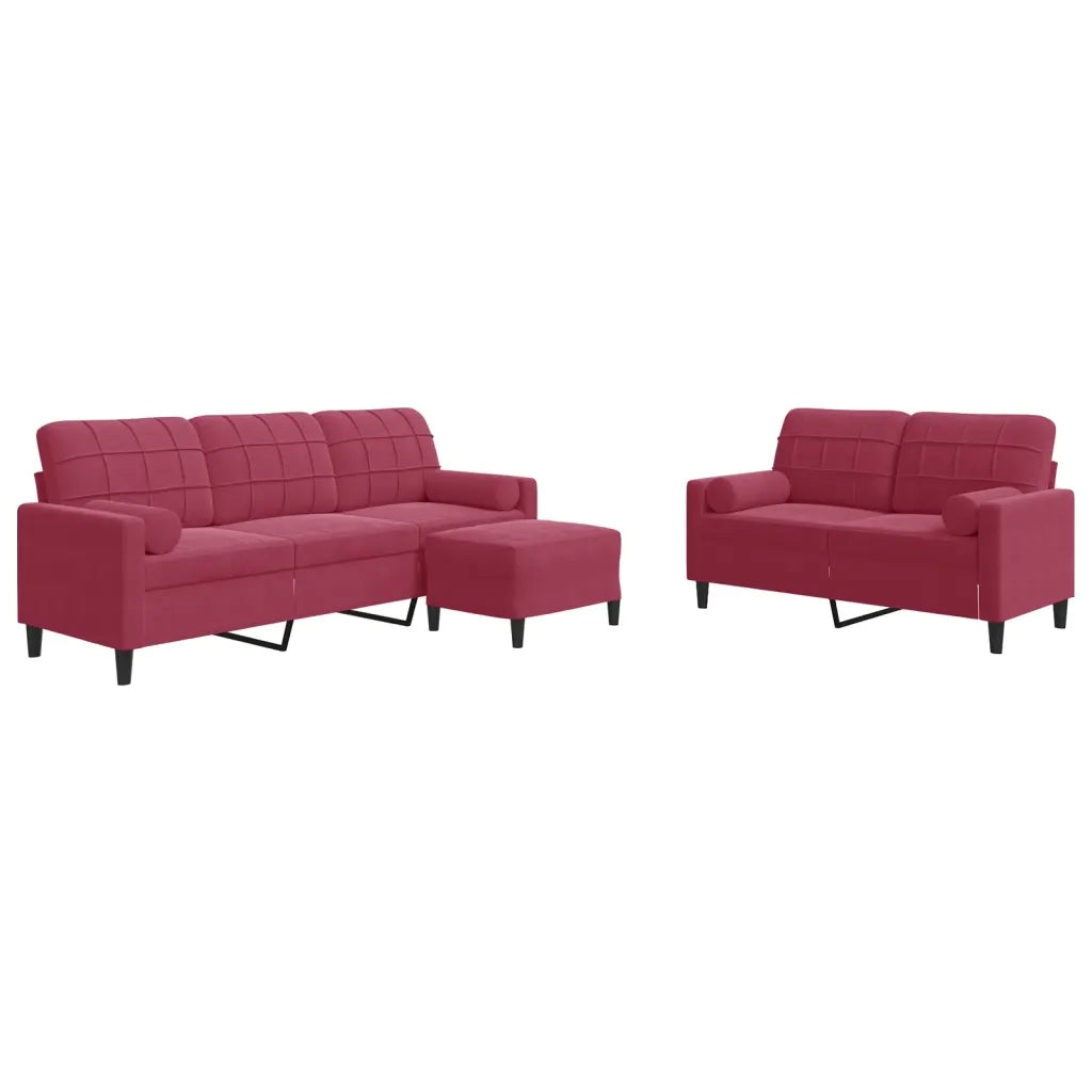 vidaXL Set di Divani 3 pz con Cuscini e Rinforzi Rosso Vino in Velluto