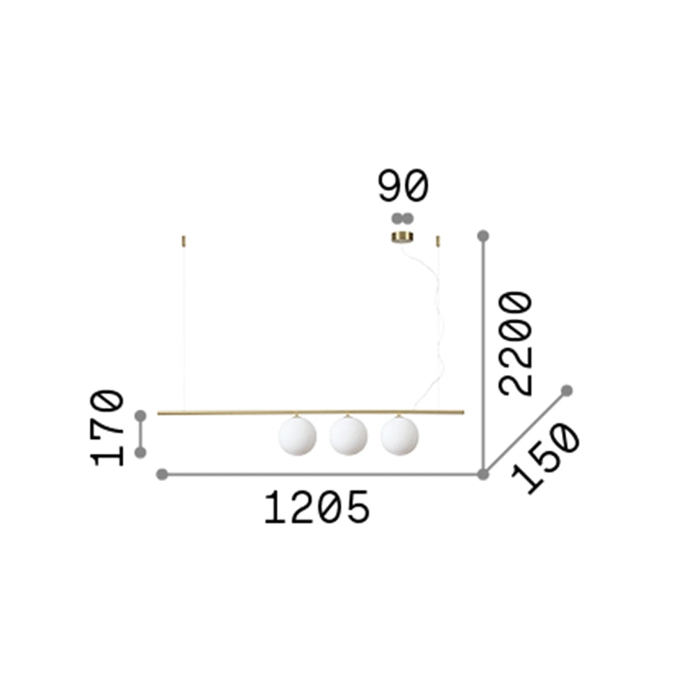 Sospensione Contemporanea Perline Metallo Ottone 3 Luci G9 3W 3000K Luce Calda