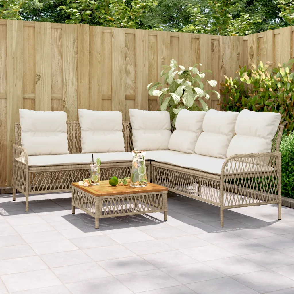 Set Divani da Giardino 2 pz | Set Salotto da Giardino con Cuscini Beige in Polyrattan