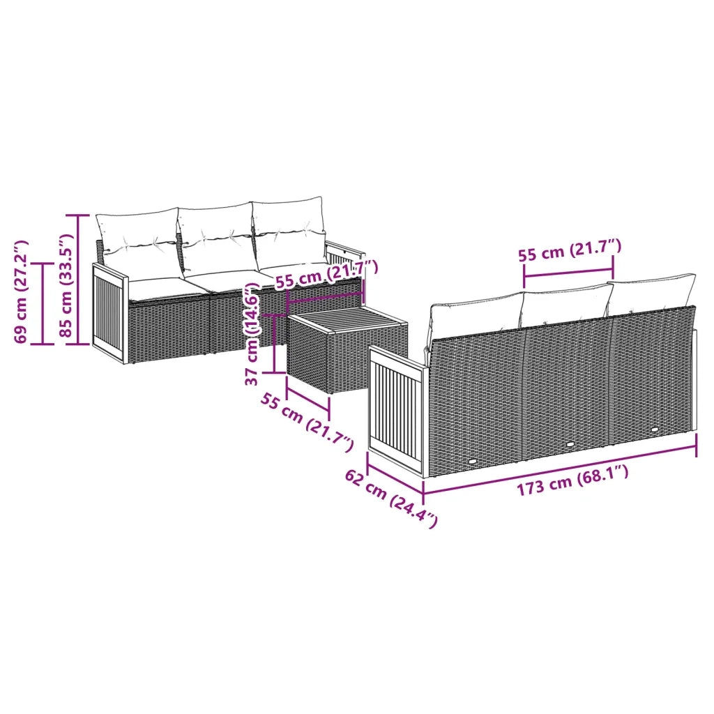 Set Divani da Giardino con Cuscini 7pz Nero Polyrattan 3227470