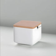 Vaso di zucchero in ceramica con cucchiaio di bambù e coperchio - cucchiaio di zucchero per casa e cucina, forma sferica moderna per zucchero, formaggio, spezie, 10 x 10 x 9 cm, bianco