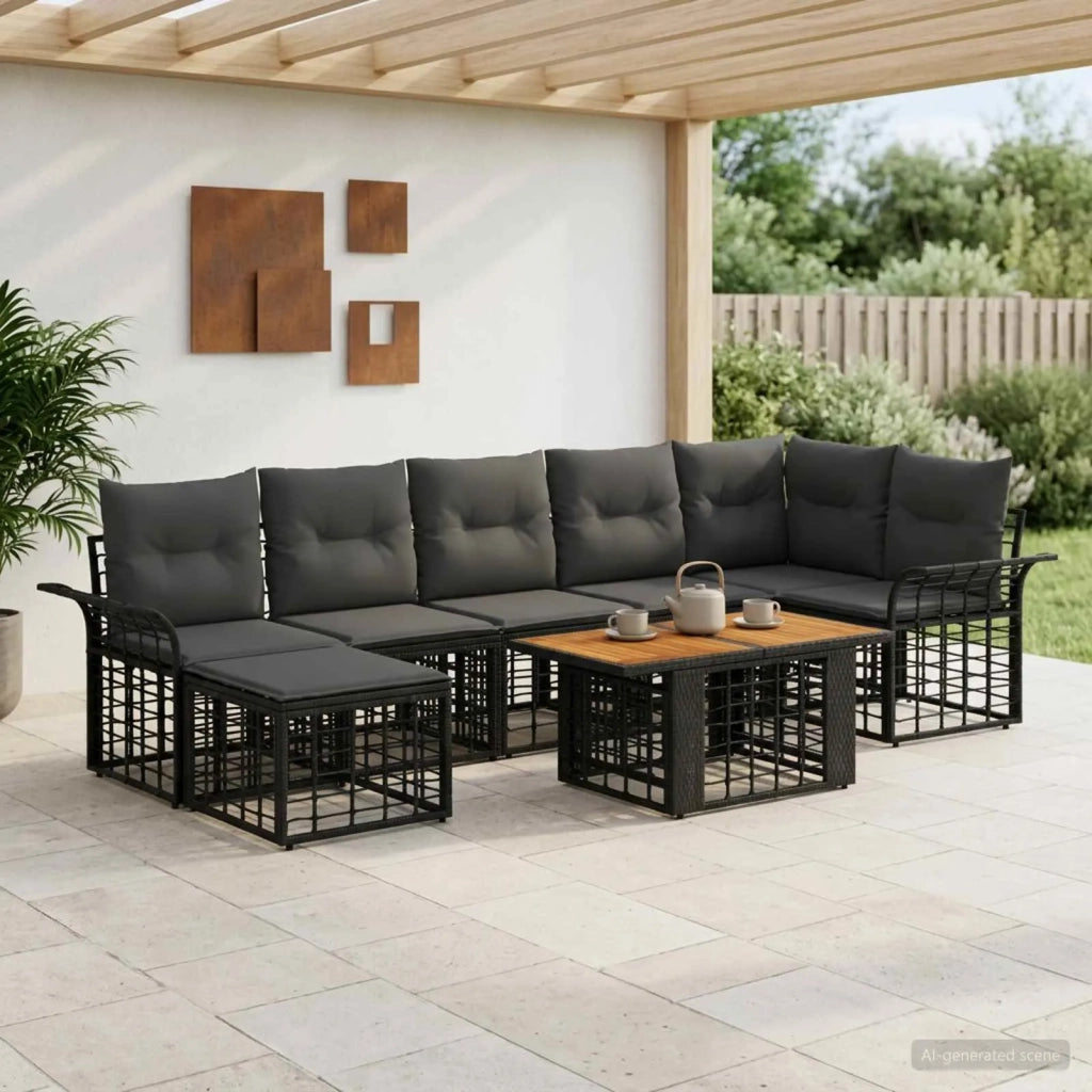 Set Divano da Giardino 8 pz Nero e Grigio scuro polyrattan 3438001