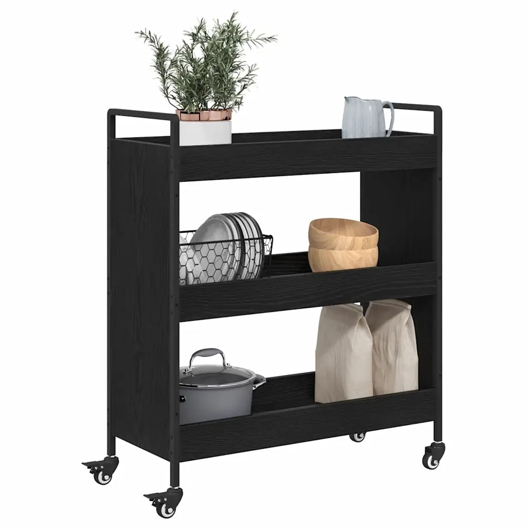 Carrello da Cucina-Scaffale per Cucina Rovere Nero 70 x 30 x 82 cm