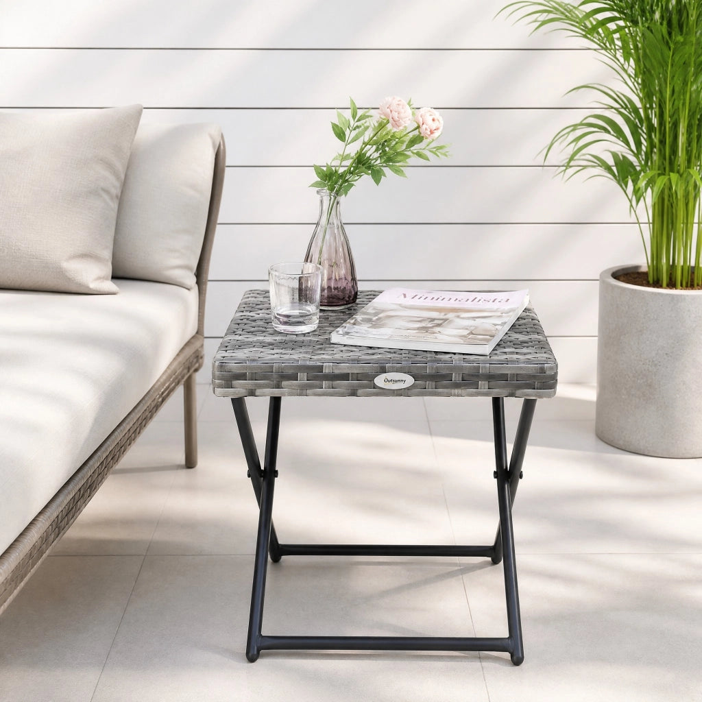 TAVOLO da giardino pieghevole 40x40x40 cm Rattan Grigio
