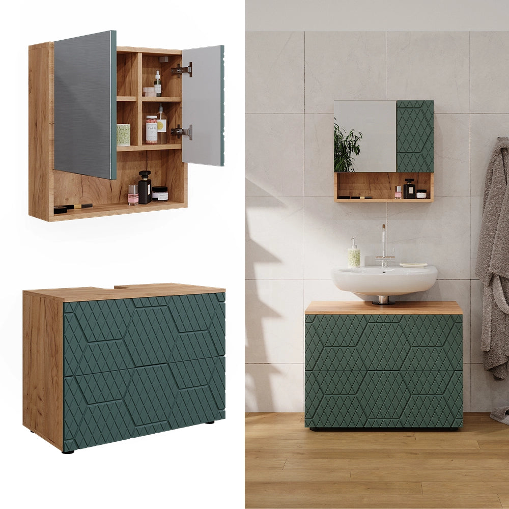 Vicco Set mobili bagno Quercia verde/oro 2 parti