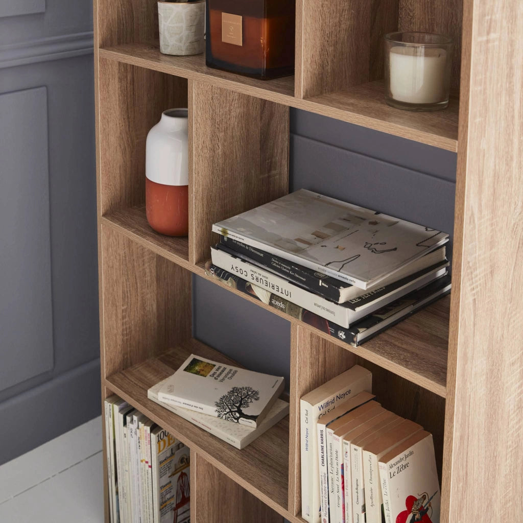 Libreria a 5 ripiani con 10 vani, marrone naturale