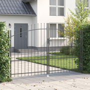 Cancello da giardino con punta a lancia, doppio battente, grigio, 175x300 cm in acciaio