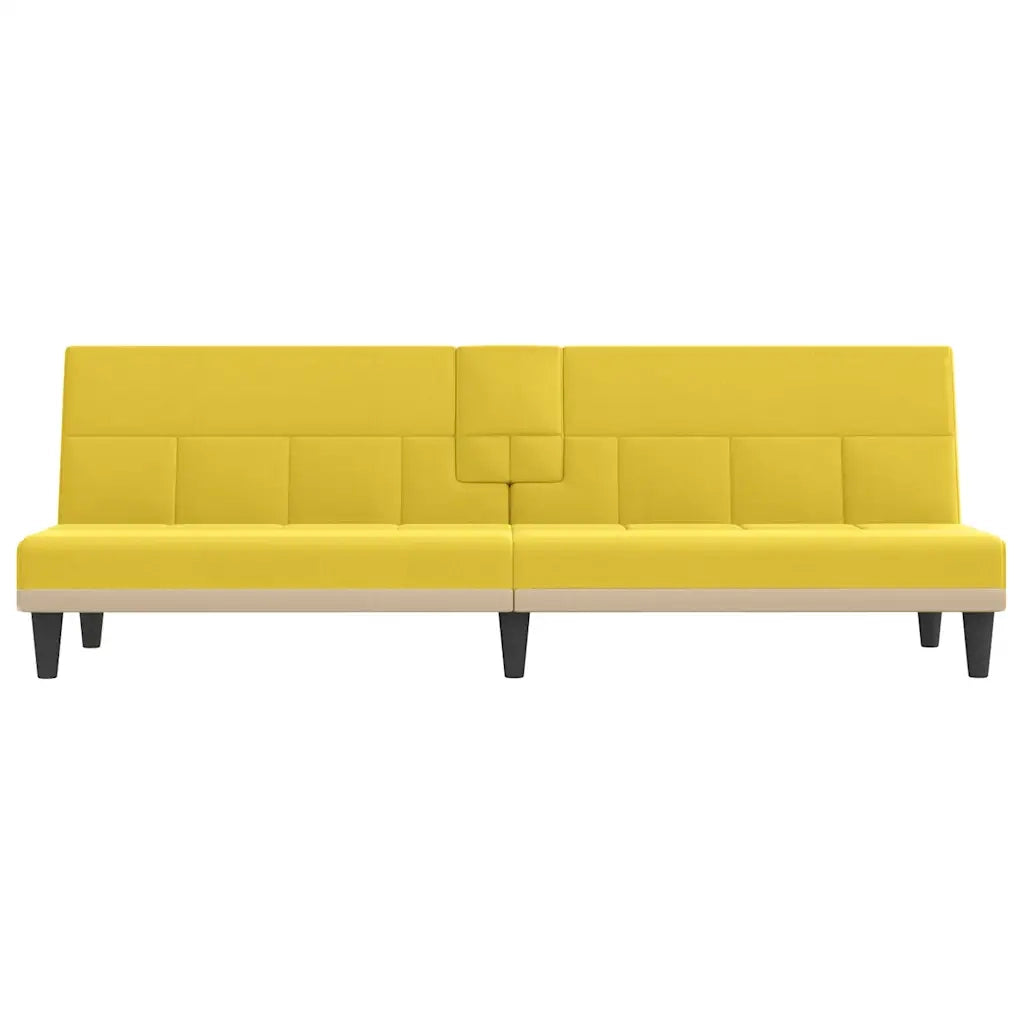 Divano Letto con Portabicchieri in Tessuto Giallo Chiaro 351867