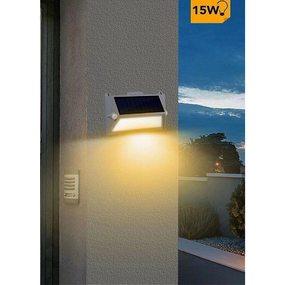 Trade Shop - Applique Led Con Pannello Solare Doppio Sensore Movimento Crepuscolare Yh0408-pir - -bianco Caldo      -