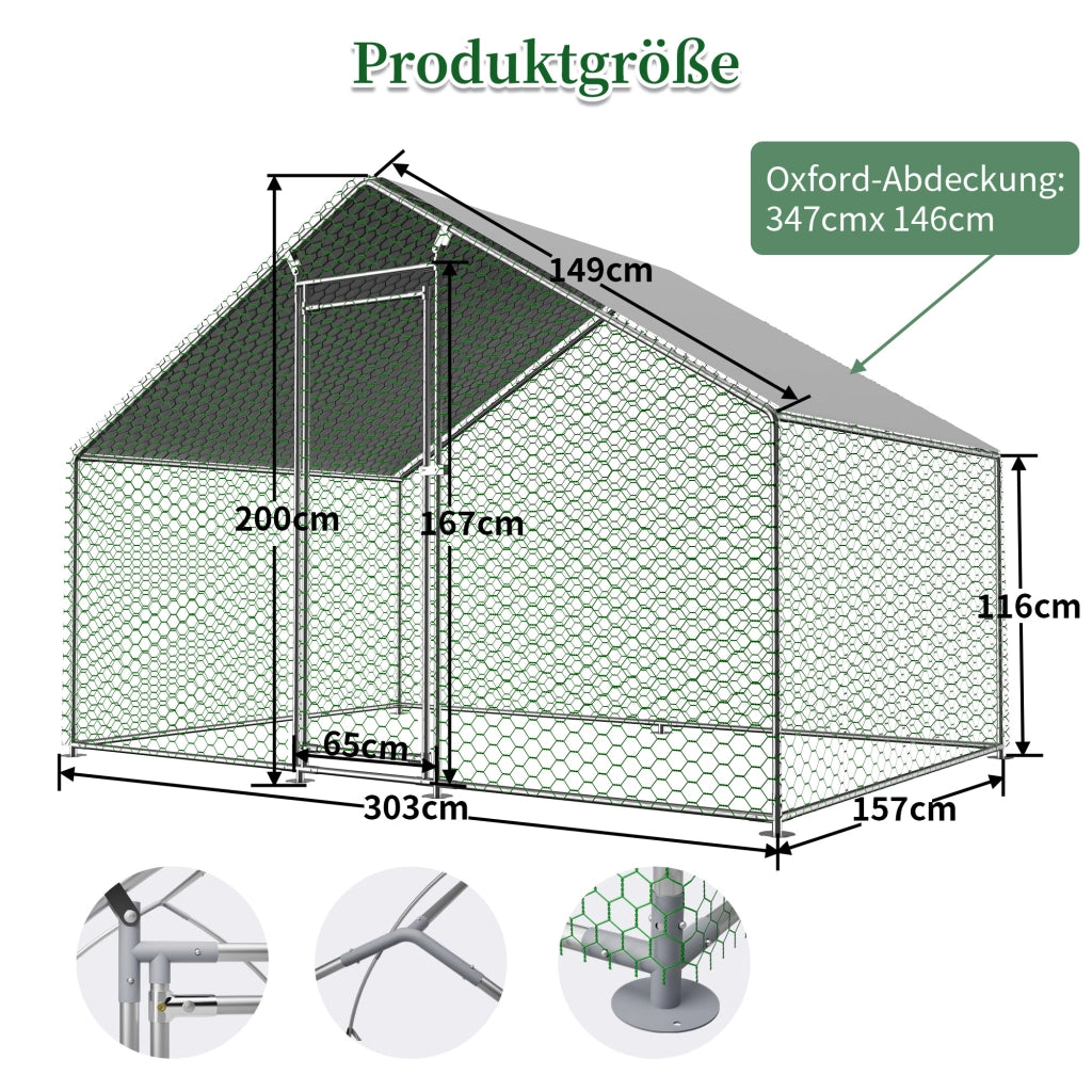 GABBIA PER GALLINE 3 x 1,5 x 2 m in acciaio zincato grigio