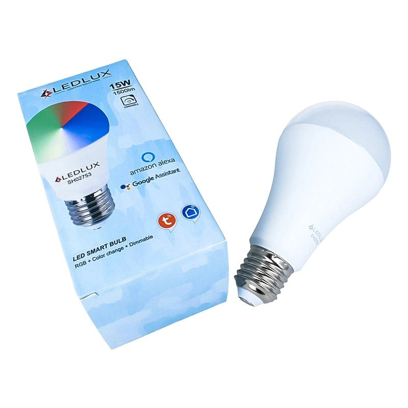 Smart Lampada Led Bulb E27 A65 15W WiFi RGB CCT Dimmerabile APP Compatible Amazon Alexa Google Home SKU-2753
