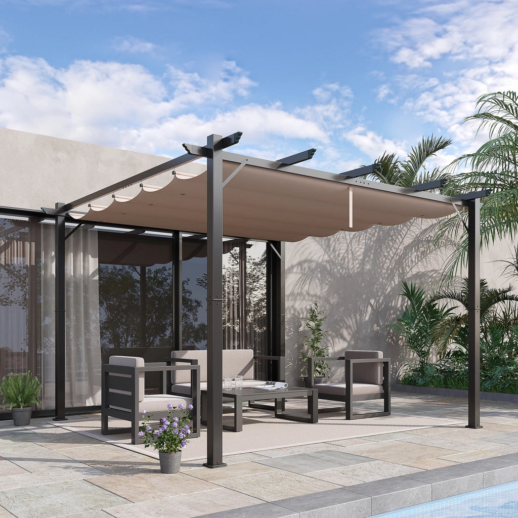 Pergola da Giardino con Tettuccio Retrattile ¨C zephmum ¨C 3x3 m Grigio Alluminio