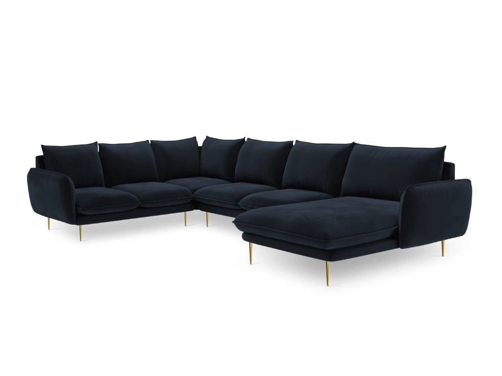 Cosmopolitan Design - Divano panoramico sinistro "Vienna" 7 posti in velluto blu scuro 