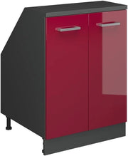 Mobile sottotetto Rion, Rosso lucido, 60 x 81.6 cm con 2 porte, carcassa 60 cm profondità, adatto per il salvaspazio sotto tetti spioventi