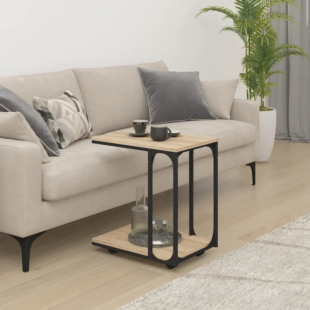 Tavolino con Ruote-Tavolino da soggiorno-Tavolo Rovere Sonoma 50x35x55,5cm Legno Multistrato