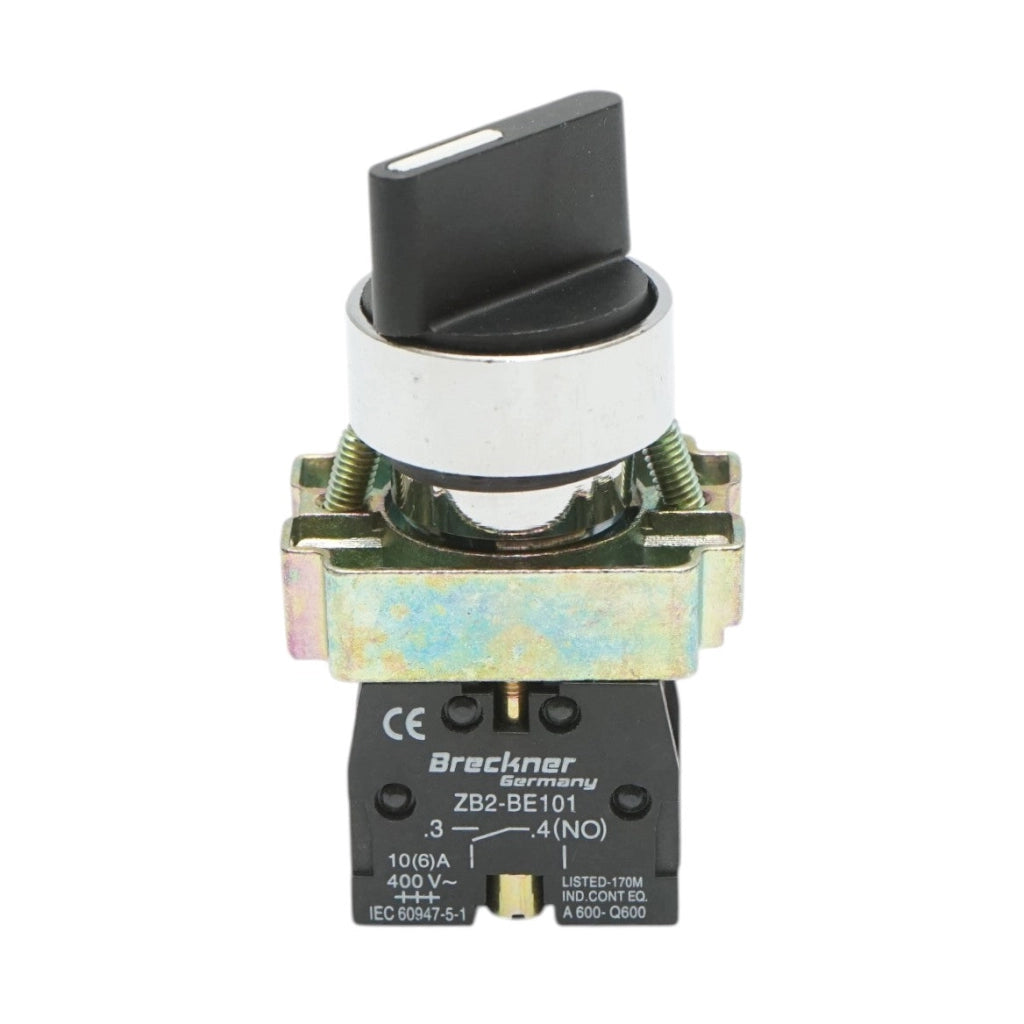 Selettore a 2 posizioni con ritorno, nero, 1NO, 400V/10A, LAY5-BD41 Breckner Germany
