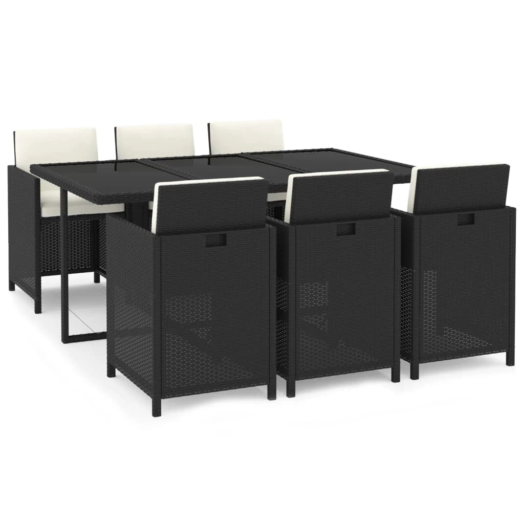 Set da pranzo in resina intrecciata nera da 7 pezzi con cuscini salotto da giardino e mobili da sala da pranzo 02_0014913