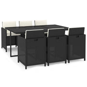Set da pranzo in resina intrecciata nera da 7 pezzi con cuscini salotto da giardino e mobili da sala da pranzo 02_0014913