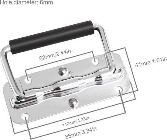 Manubrio in metallo resistente alla corrosione - 4 pezzi - Maniglia in metallo con guanto in gomma nera - Resistente allo shock - 110 x 41 mm - Manubri