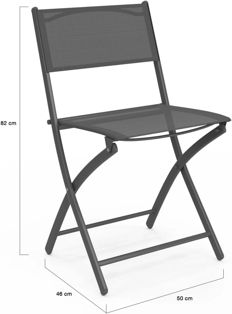 Set di 4 sedie da giardino pieghevoli BASTIA in metallo e textilene, grigio antracite
