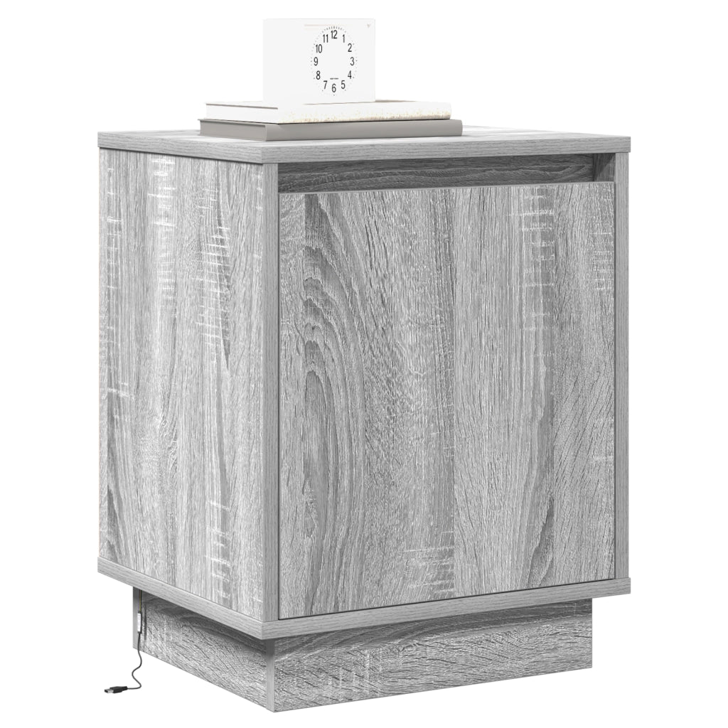 Comodini con luci LED 2 pezzi Grigio Sonoma 39x34,5x50 cm