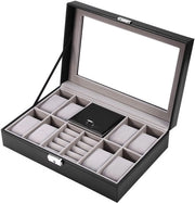 Cassettiera orologio multifunzionale, 8+2 alloggiamenti orologio, cassettiera orologio, scatola decorativa in pelle PU (nero)