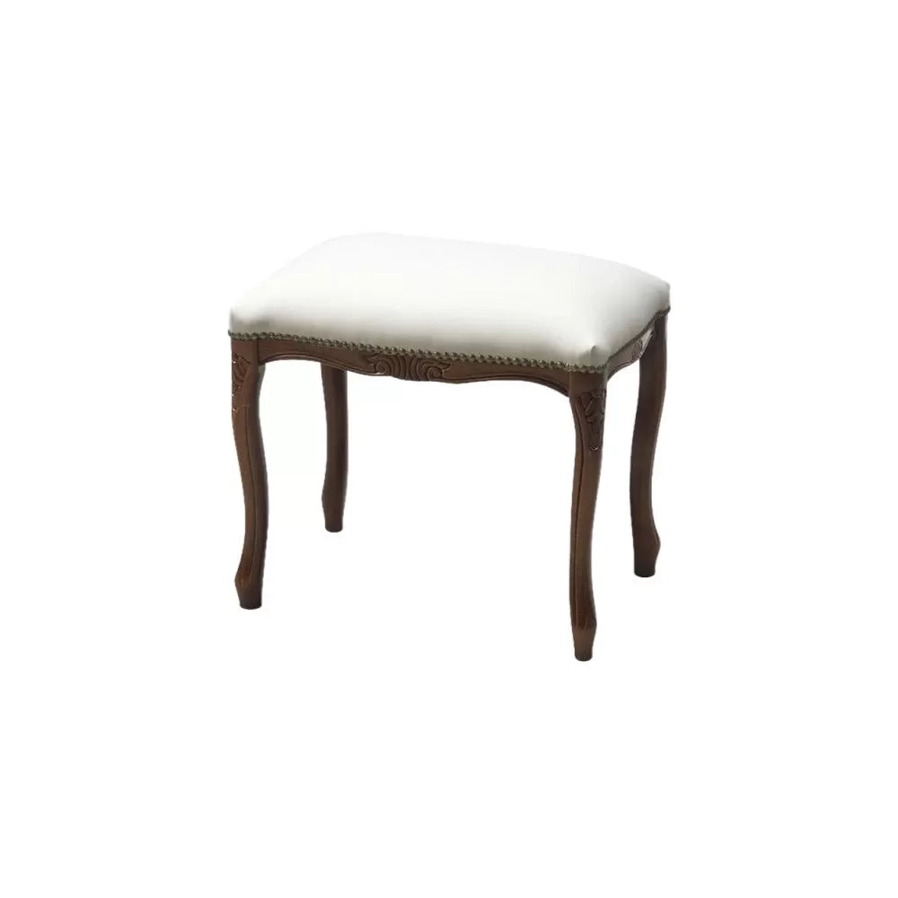 Pouff imbottito ecopelle beige legno noce scuro 43x33x43 - Mobili 2G