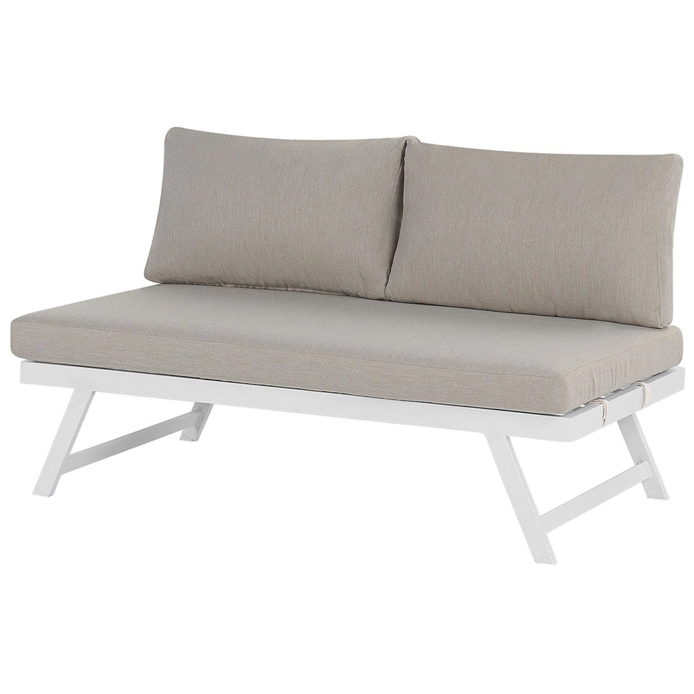 Set Divani Da Giardino 5 Posti tortora e bianco Struttura Bianca Sedili Regolabili Tavolino Design Moderno