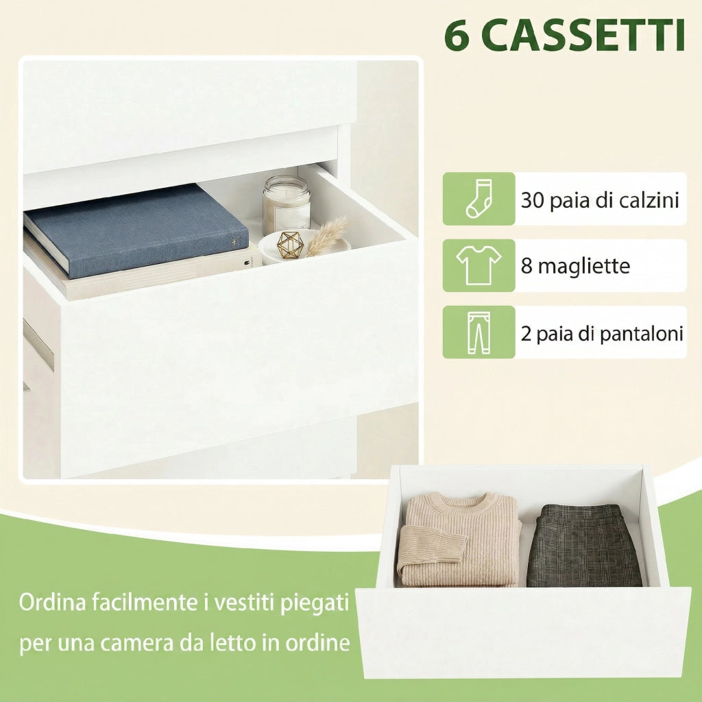 Com¨° Bianco a 6 Cassetti ¨C zephmum ¨C Finitura Lucida
