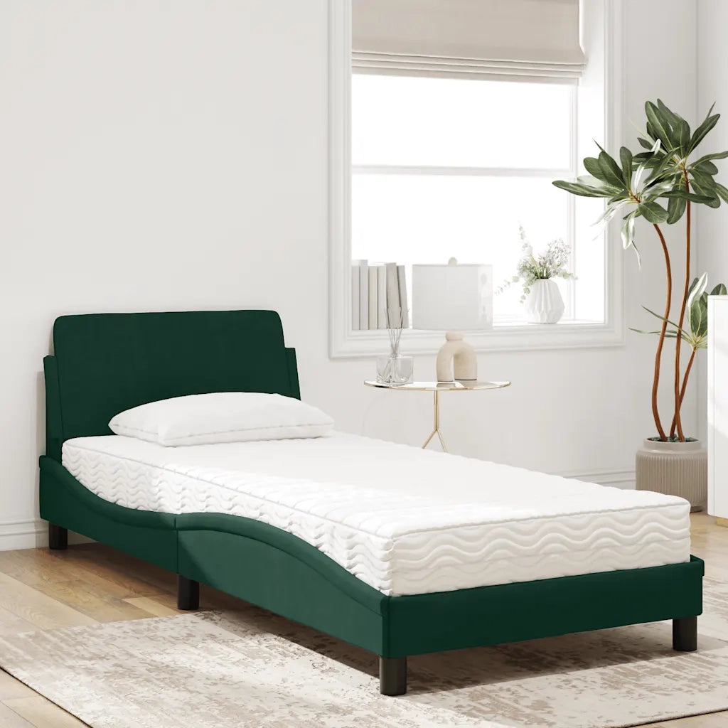 Letto con Materasso Verde Scuro 90x200 cm in Velluto