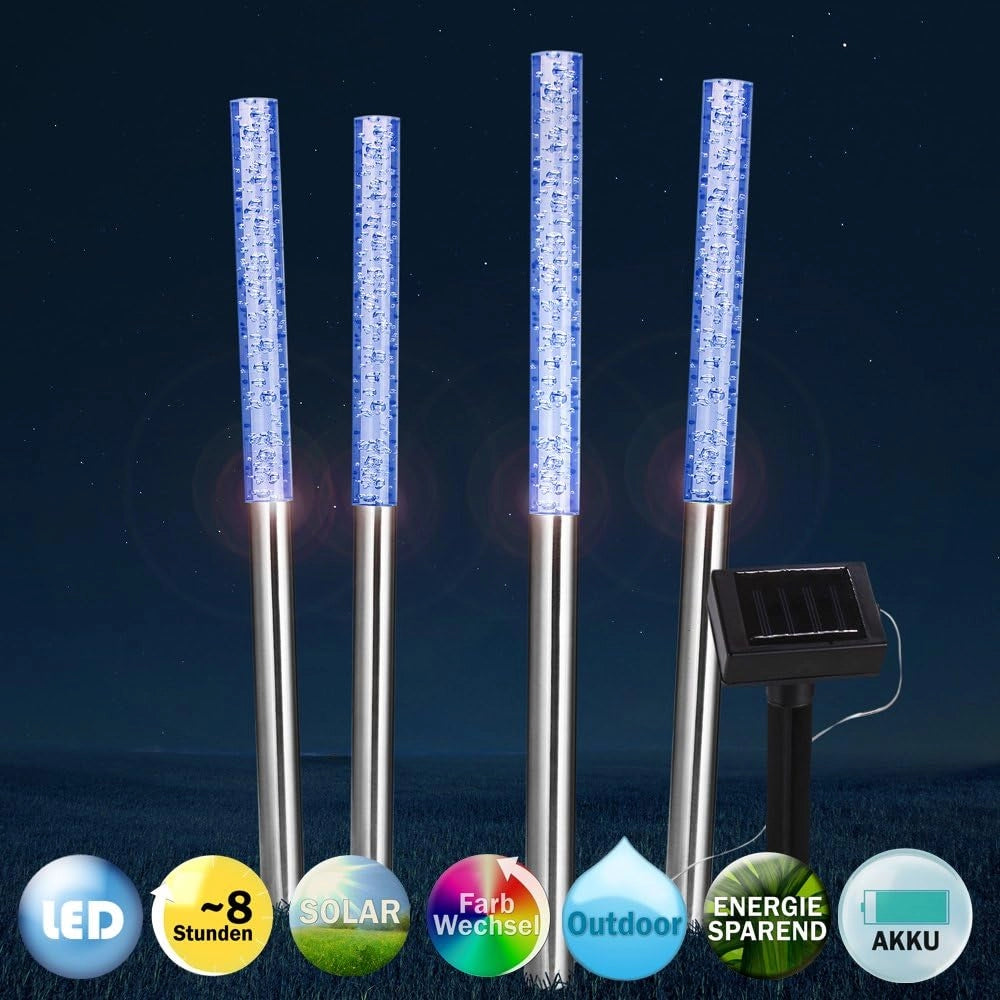 4x Illuminazione Solare LED Giardino Cambia Colore Crepuscolare Esterni Luce Fiaccole Lampada