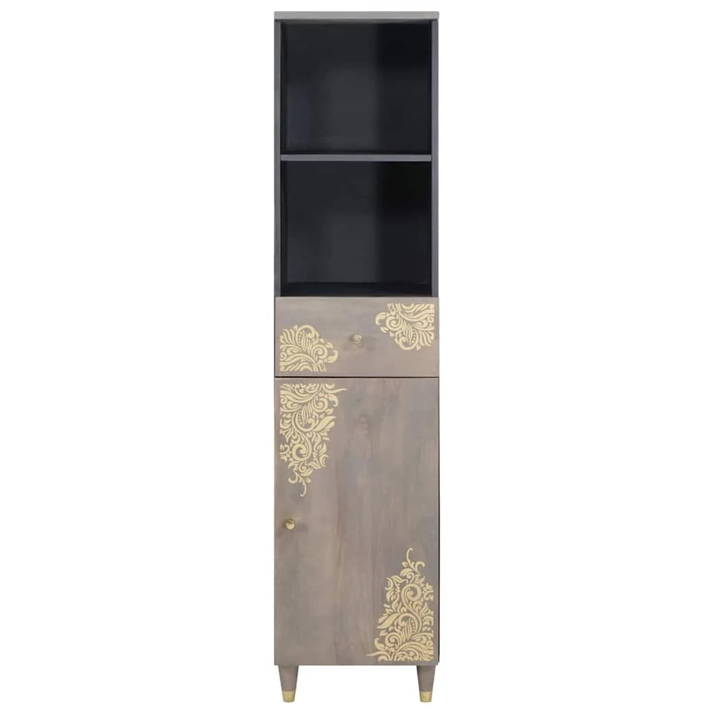 Mobiletto da bagno moderno con cassetto 38 x 33 x 160 cm design elegante e raffinato in legno massello di mango grigio 02_0057888
