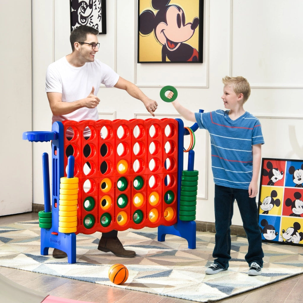 Forza 4 gigante con canestro e gioco di lancio, Gioco da esterno per bambini e adulti 84x33x79 cm Blu