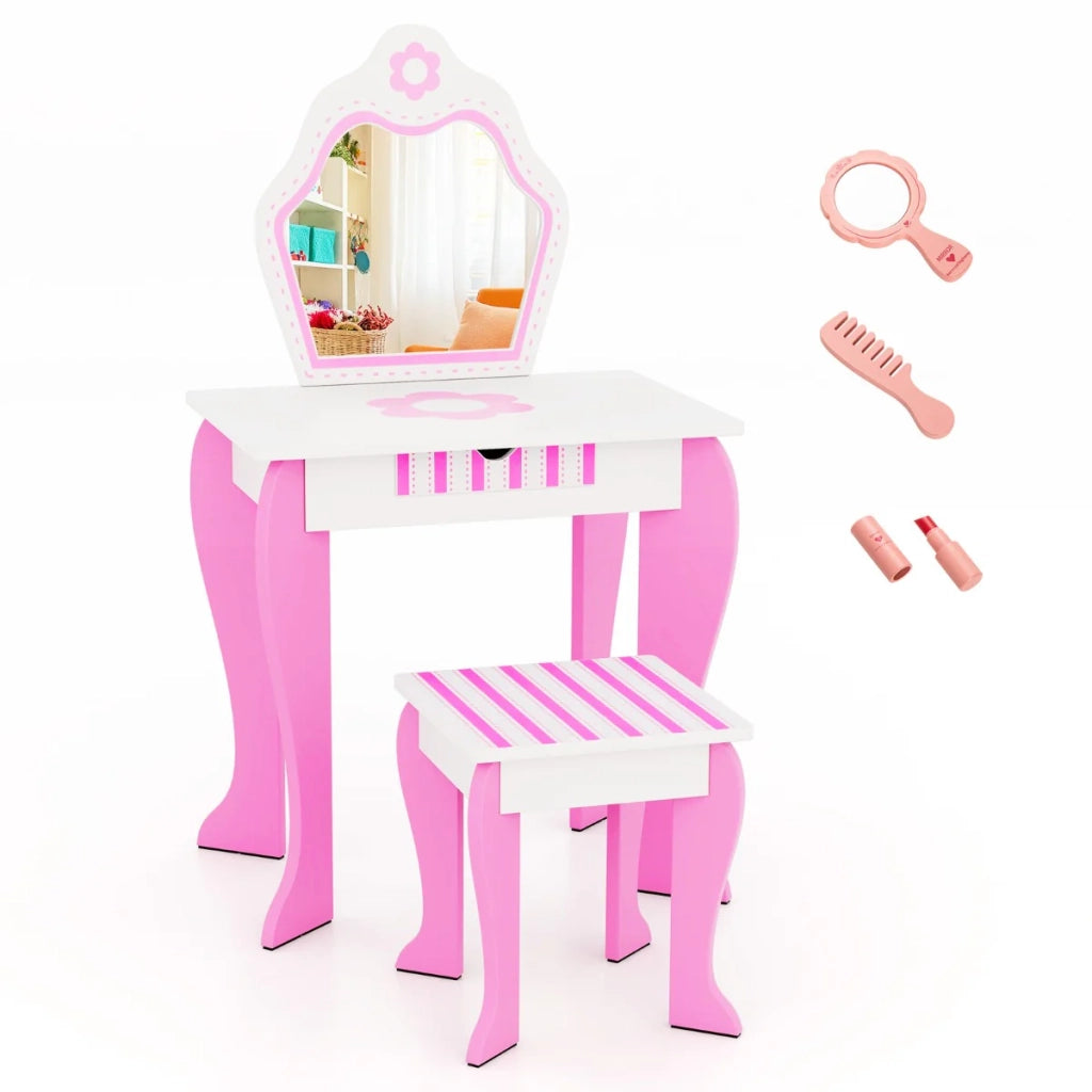 Toeletta per bambini con specchio rimovibile 49 x 34 x 86,5 cm pratico spazio di archiviazione stile principessa MDF rosa 20_0020986
