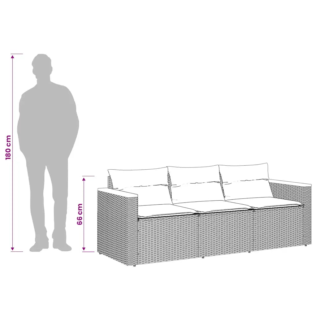 Divano da Giardino con Cuscini a 3 Posti Beige in Polyrattan