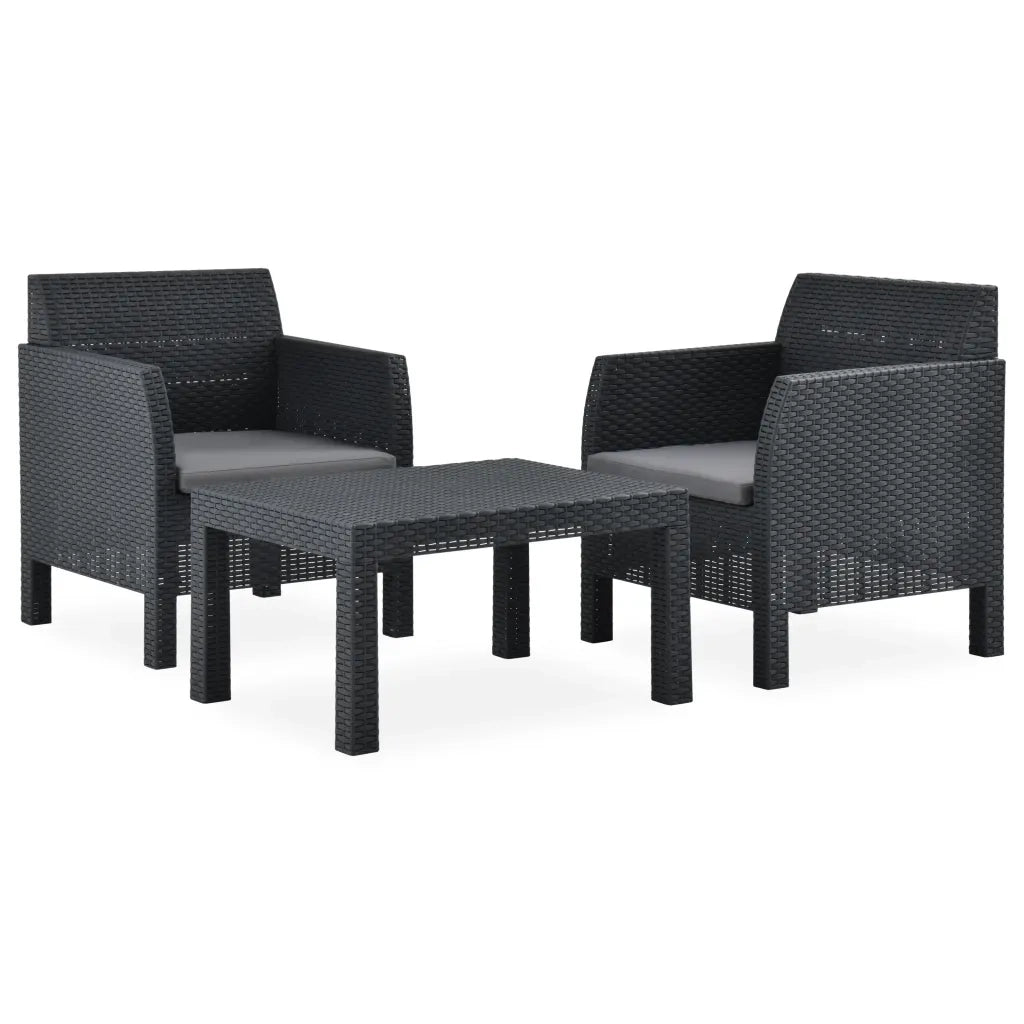 Set Divani da Giardino 3 pz | Set Salotto da Giardino con Cuscini in Rattan PP Antracite
