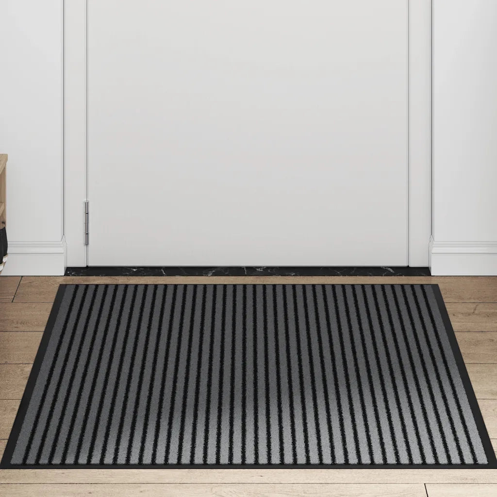 Zerbino | Tappetino a Strisce Nere e Grigie 90x120 cm